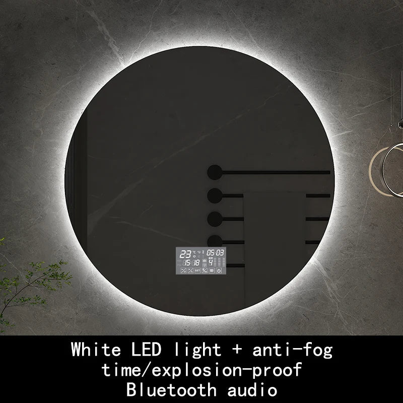 Smart Bluetooth Round Backlit Anti-Fog Mirror - White Bluetooth