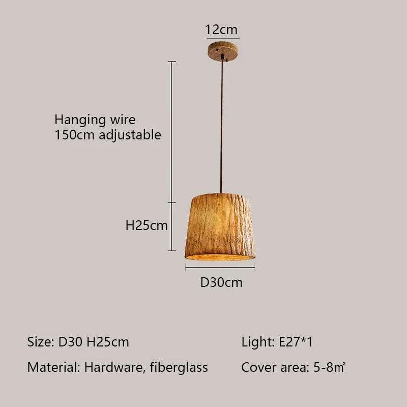 Hanging wooden imitation Japanese style wabi sabi retro decor - D30cm / White Light
