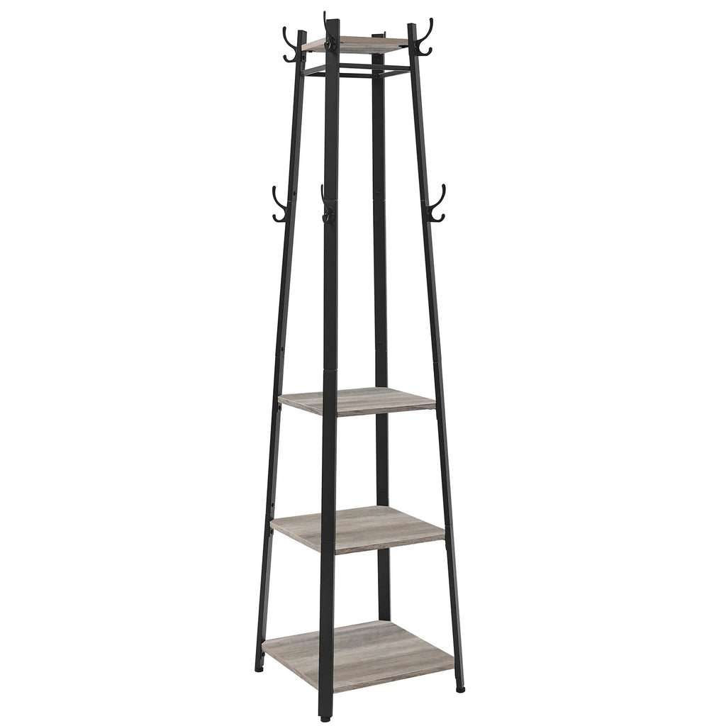 VASAGLE Coat Rack, Cloakroom, Clothes Rack with 3 Tier Shelf, Hooks and Rails, Steel Frame, Industrial Style - Strike