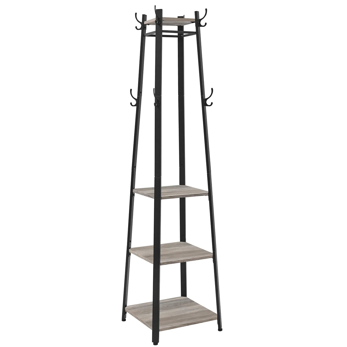 VASAGLE Coat Rack, Cloakroom, Clothes Rack with 3 Tier Shelf, Hooks and Rails, Steel Frame, Industrial Style - Strike