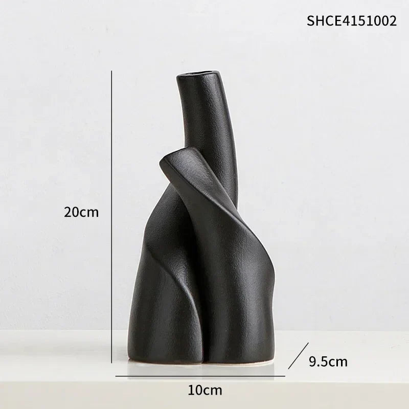 Modern hand-made frosted ceramic vase for dried flowers - Black