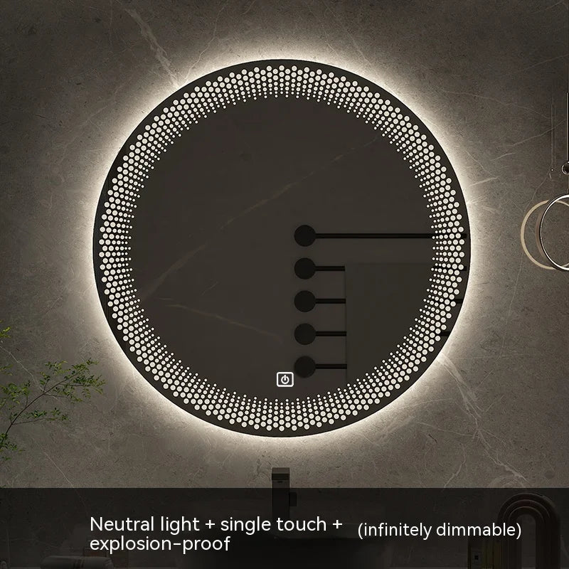 LED round mirror with adjustable backlight and intelligent anti-fog - Natural Single Key