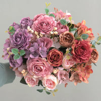 Bouquet of vintage peonies and hortensias for wedding decoration