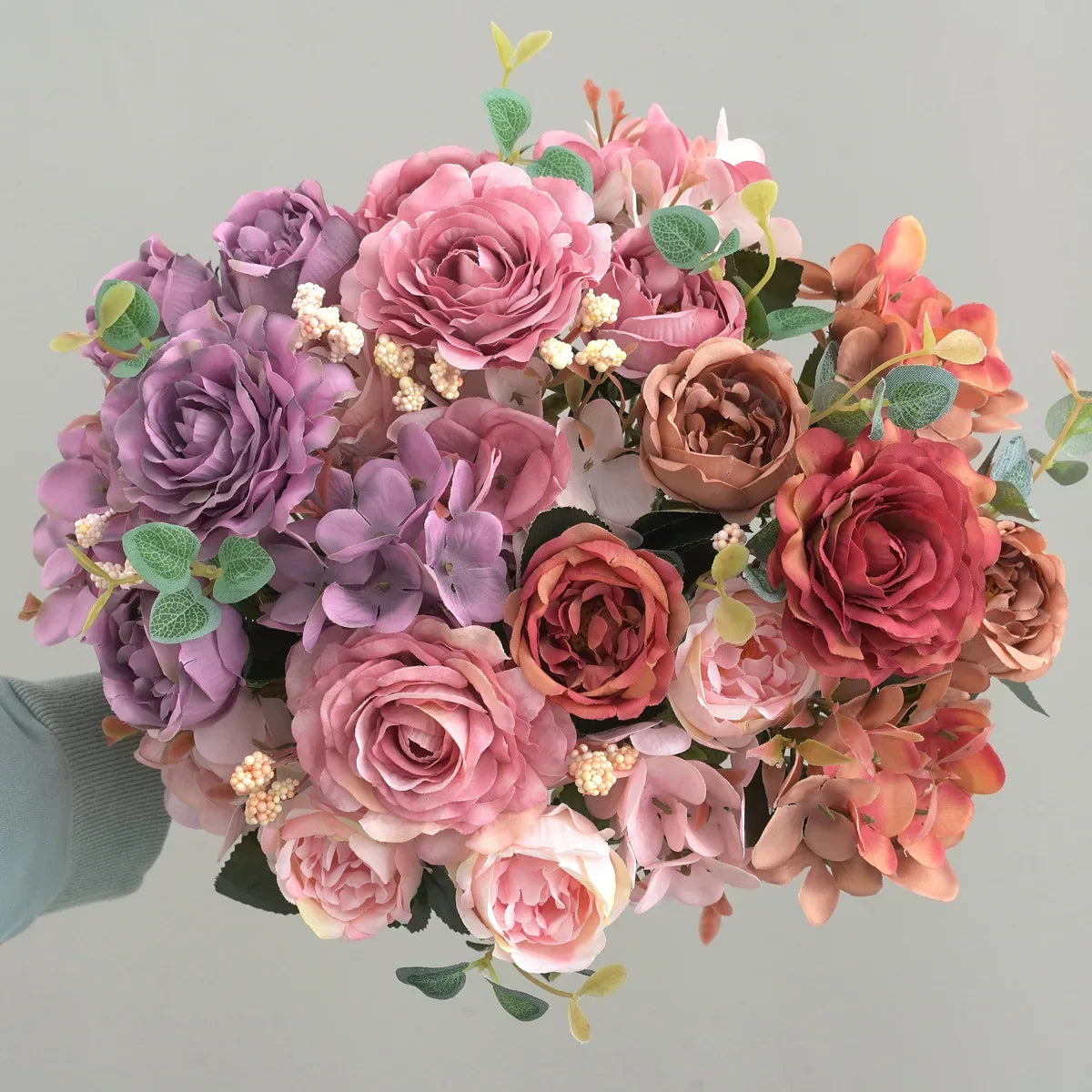 Bouquet of vintage peonies and hortensias for wedding decoration