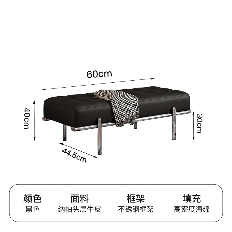 Stainless Steel Shoe Changing Bench, Long Stool, Italian Minimalist Leather, Bed-End Seat, Light, Luxury - 60cm x 44.5cm x 40cm 2