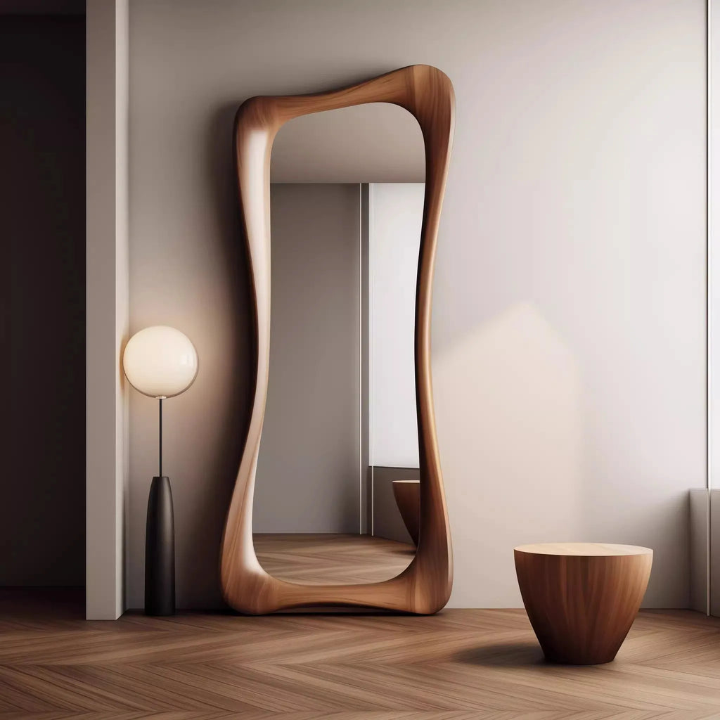 Decorative mirror of artistic luxury in light walnut wood - view 3