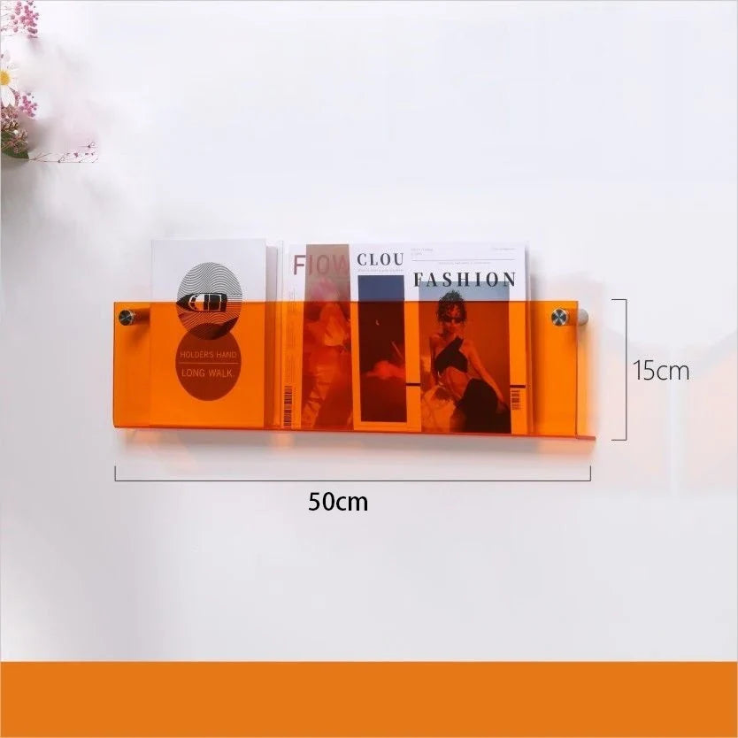 Floating acrylic wall shelf with magazine holder and literature organizer - 50cm 5mm Thick 1