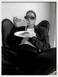 Women's art poster drinking wine with spaghetti wall decor - 60X90cm Unframed / 20