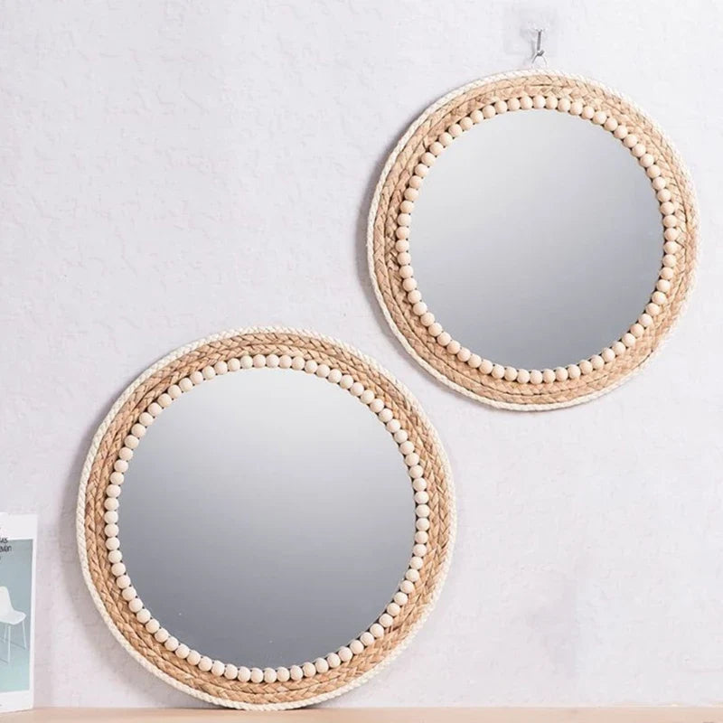 Round Rattan Wall Mirror in Natural Wood, 15 Inches - view 5