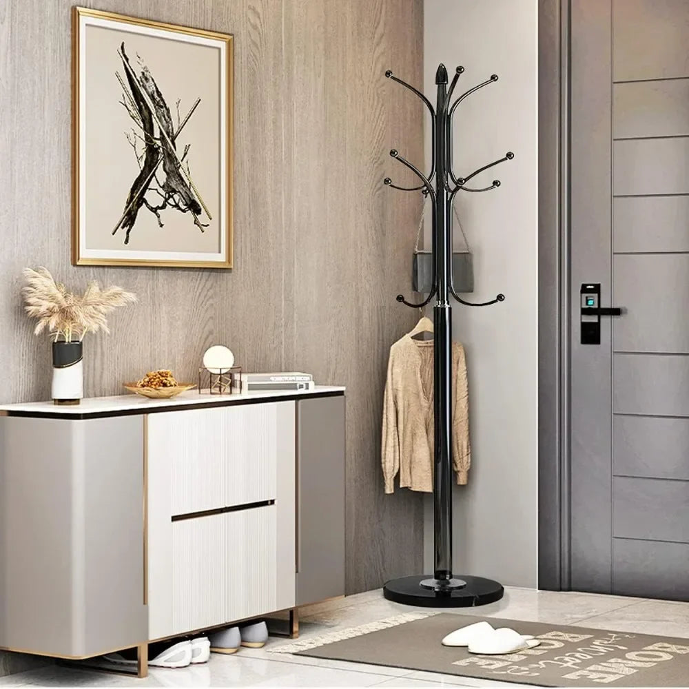 Marble-Base Metal Coat Rack, 12-Hook Hall Tree, Style One - view 4