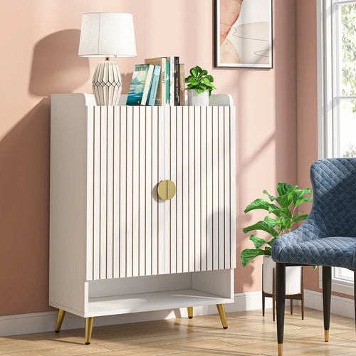 7-Tier Wooden Shoe Cabinet with Doors and Adjustable Shelves