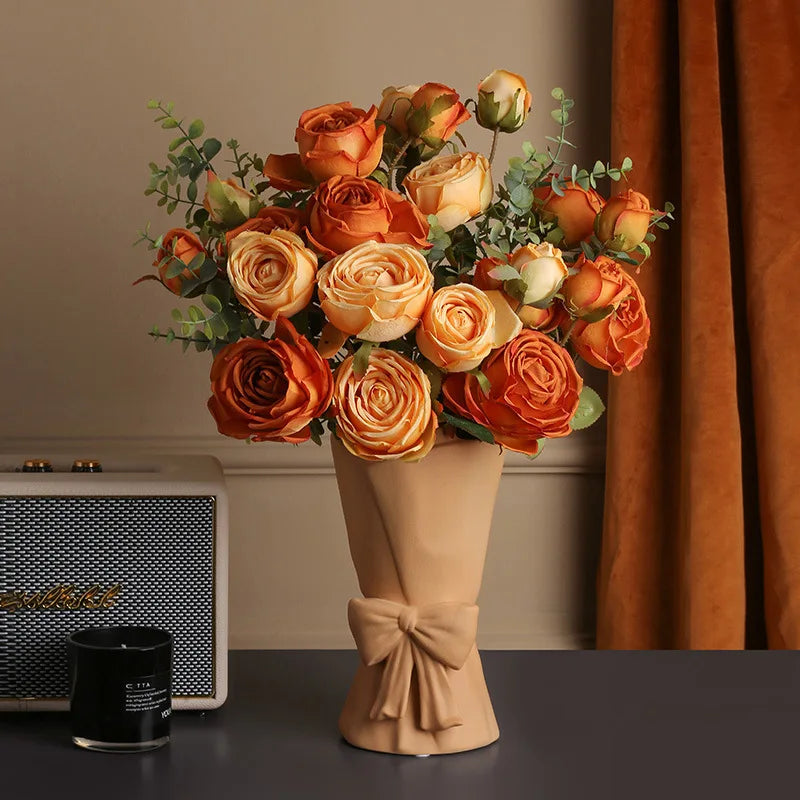 Bouquet of artificial silk rose wines for wedding interior decoration - view 3