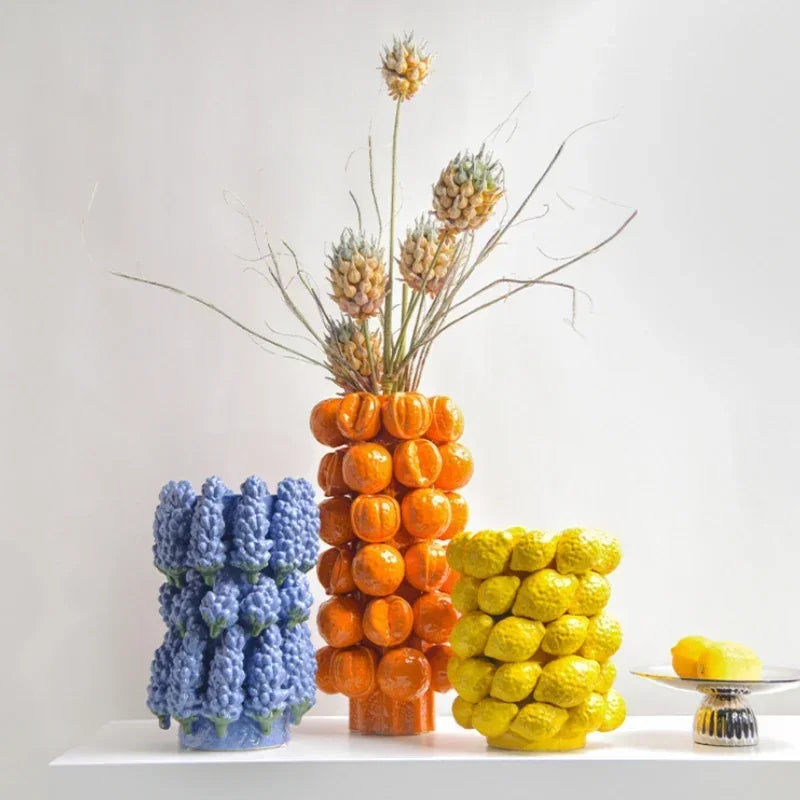 Ceramic Vase,Lemon Tomato Modern Simple Style Indoor Wedding Table Decoration,Creative Home Decorative Flower Arrangement