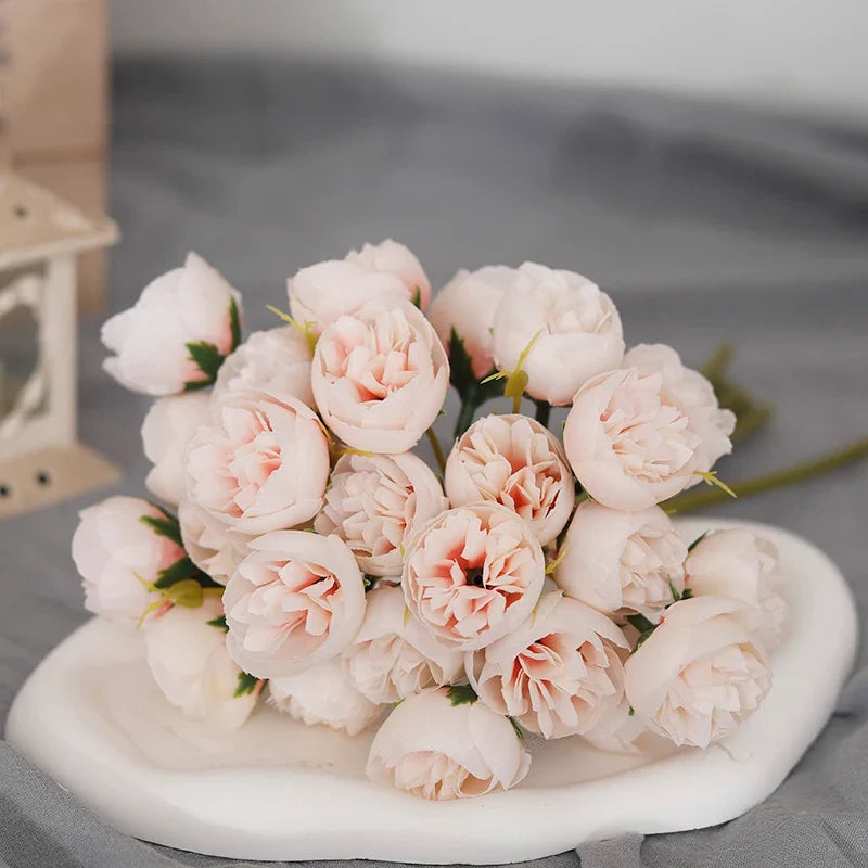 Bouquet of 27 artificial rose wines and peonies in decorative silk - Peach Pink