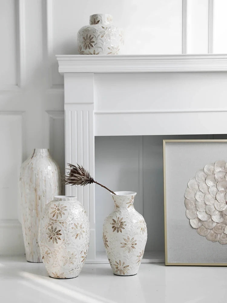 Ahunderjiaz-French Vintage Shell Vase, Living Room Countertop, Flower Arrangement, Home Decorations, Photography Props, 2024 - view 3