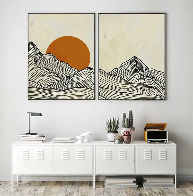 Modern Minimalist Sun and Mountain Line Wall Art Set of 3 - view 5