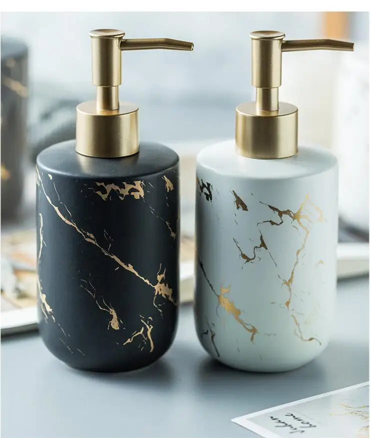Black Marbled Bathroom Accessories Set, Ceramic Soap Dispenser, Toothbrush Holder, Box, Decoration - view 6