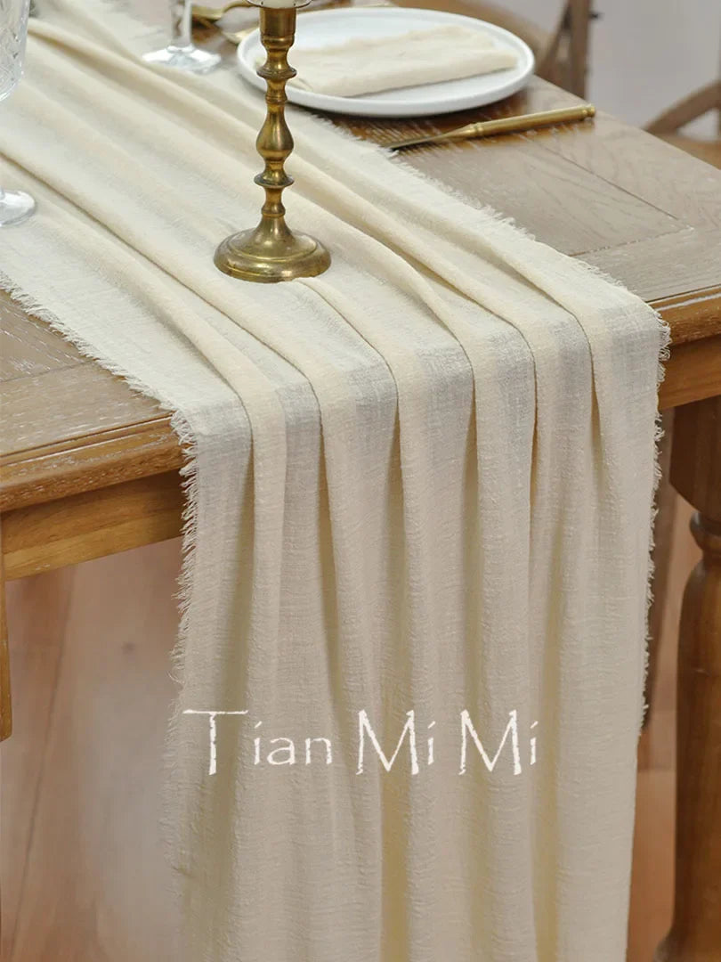 Vintage style cotton gauze wedding table runner