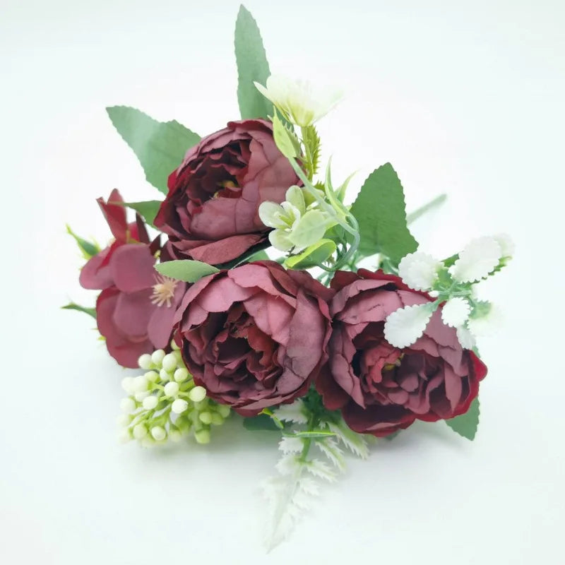 Bouquet of artificial peonies for interior decoration - Red Wine