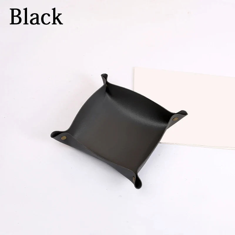 Nordic leather storage tray versatile office organizer - Black / M 25x25cm