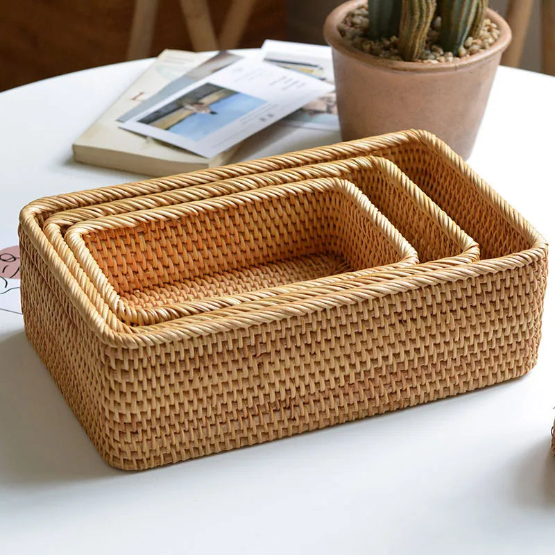 Hand woven rattan rectangular baskets for storage and decoration - view 3