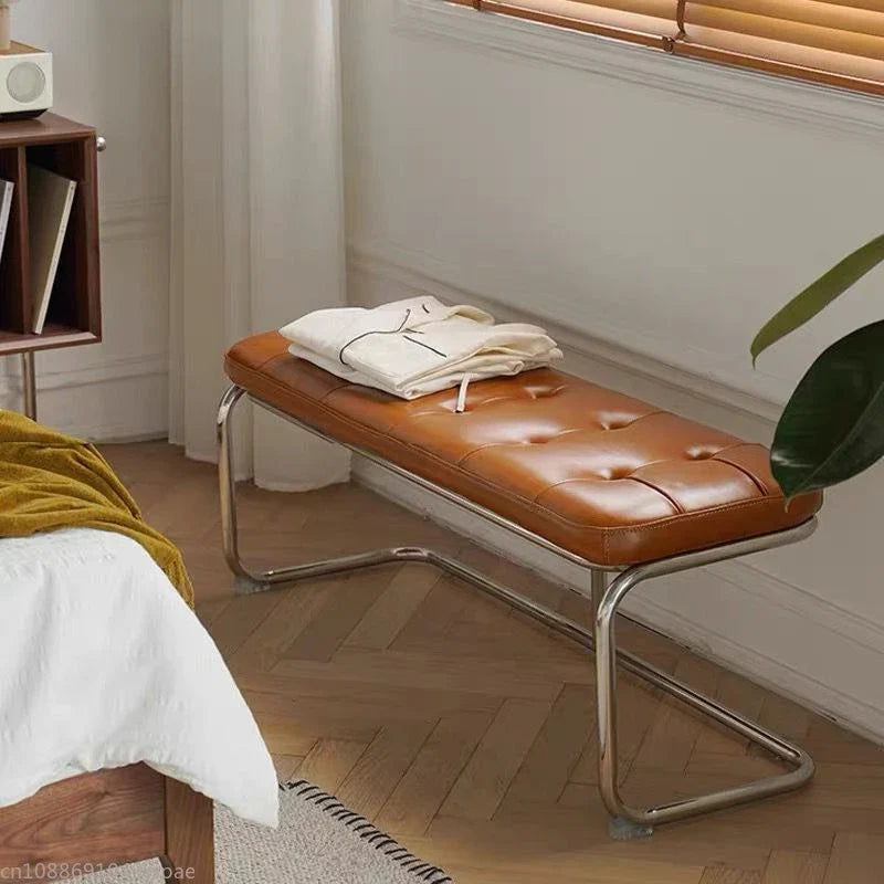 Nordic Stainless Steel Bench Cloakroom Vintage Bed End Stool Iron Wrought Door Shoe Change, Dining Room Benchs - view 2