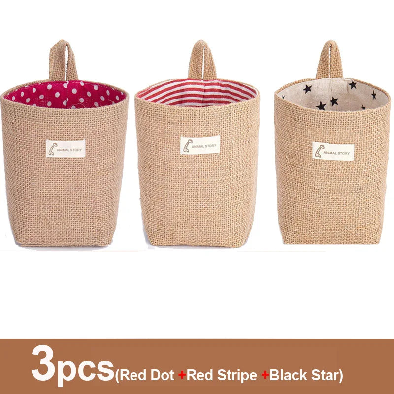 Set of 3 hanging baskets in jute canvas for decorative storage - 3 Pieces B