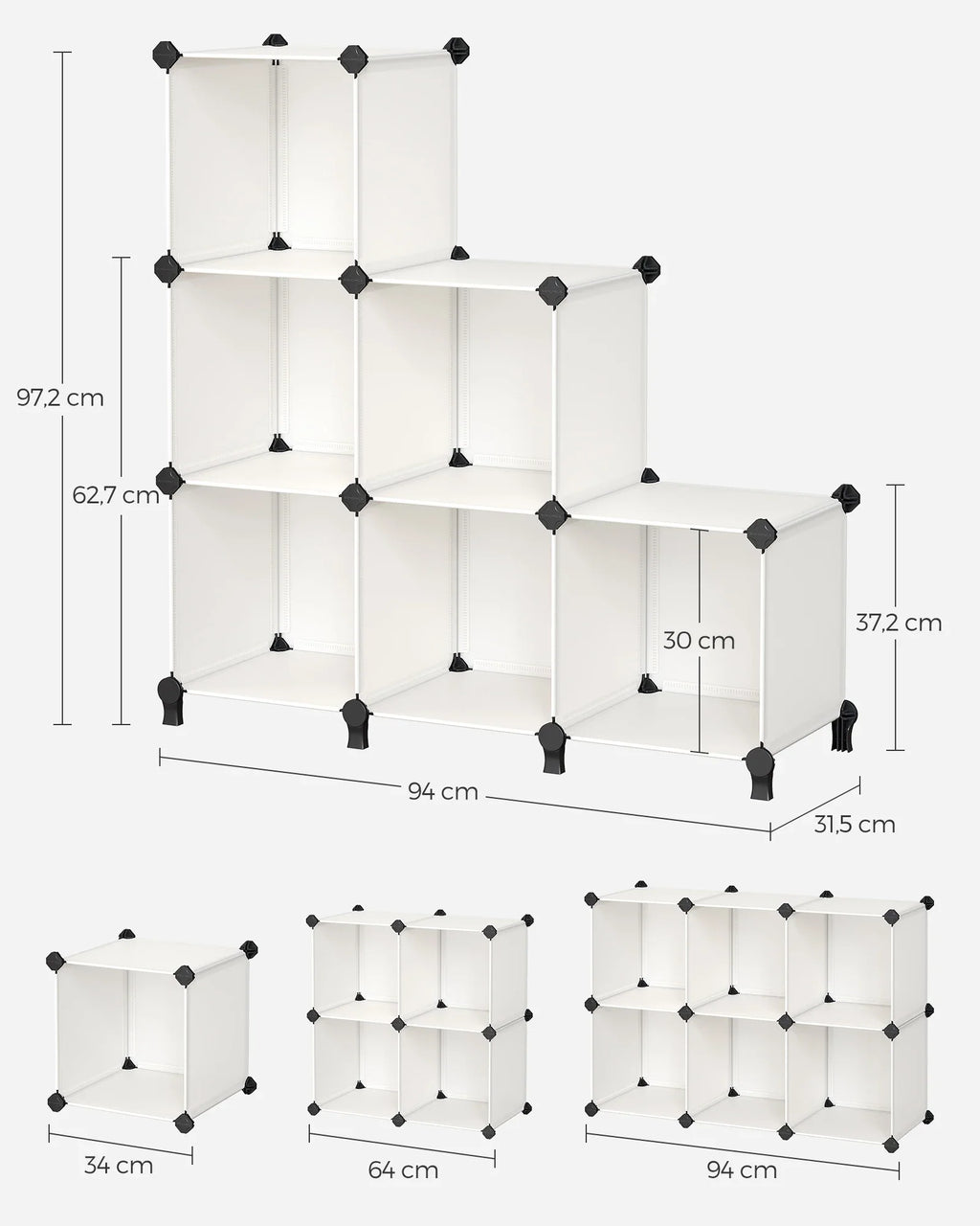 SONGMICS 6 Cube Storage Unit, Modular Plastic Cube Storage Organiser with Feet, Shoe Rack, Each Cube 30 x 30 x 30 cm - view 6