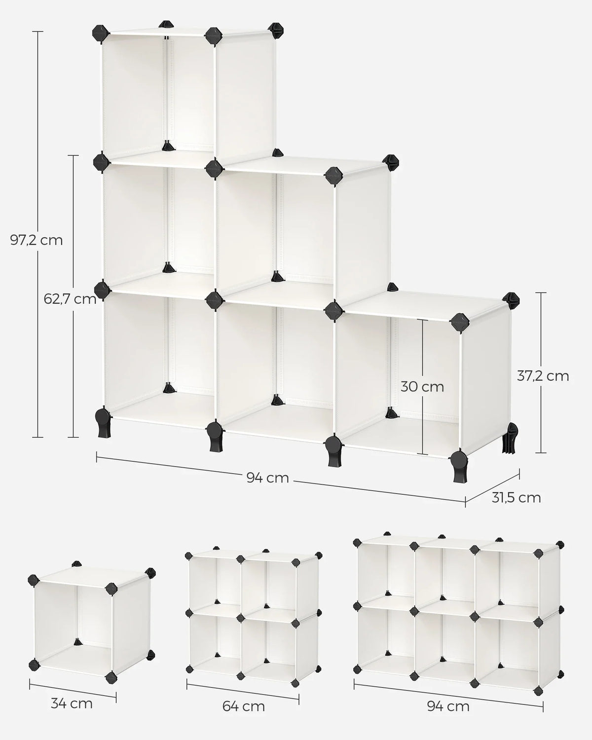 SONGMICS 6 Cube Storage Unit, Modular Plastic Cube Storage Organiser with Feet, Shoe Rack, Each Cube 30 x 30 x 30 cm - view 6