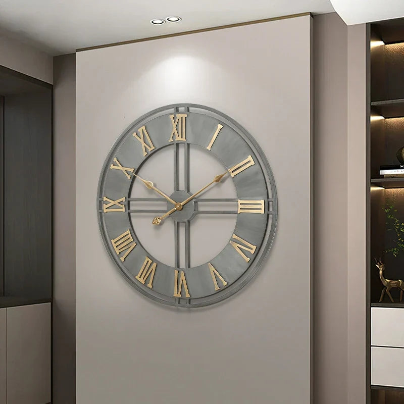 Modern 3D retro wall clock with Roman numerals in silent metal - view 5