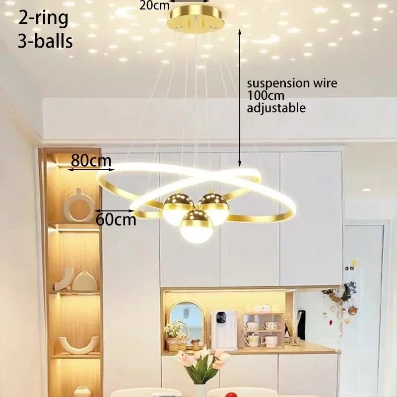 Chandelier led modern starry sky for interior decoration - Gold 60-80cm / Gradation à distance