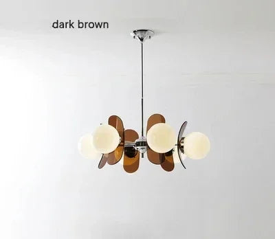 Modern glass pendant light for hotel decoration and restaurant - Dark Brown / D60cm 3 Heads / Warm Light