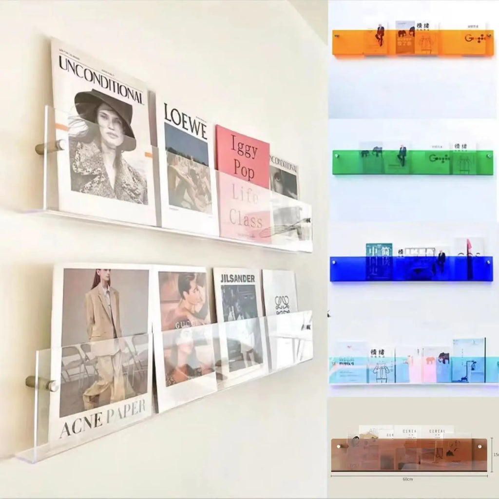 Transparent acrylic wall holder for magazines and books