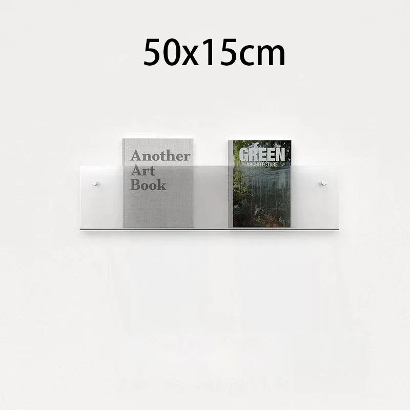 Floating acrylic wall shelf with magazine holder and literature organizer - 50cm 5mm Thick