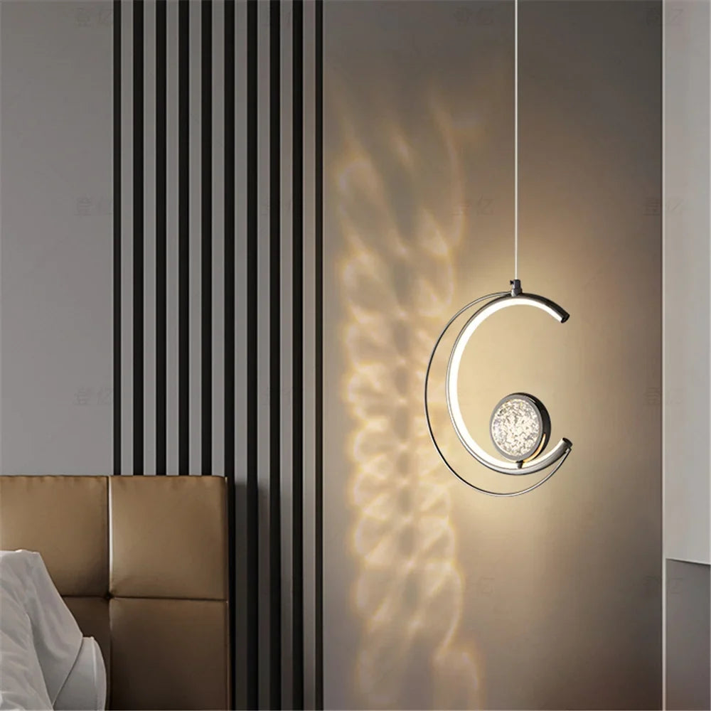 Elegant Nordic crescent moon crystal pendant light - view 2