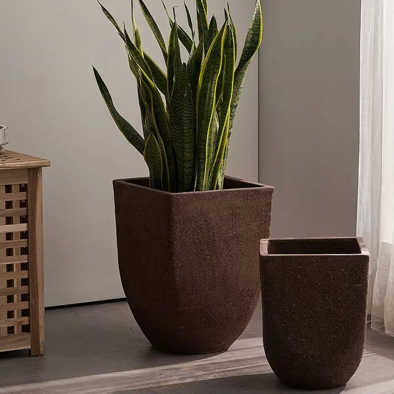 Square clay flower pot for outdoor garden with breathable plants - view 5