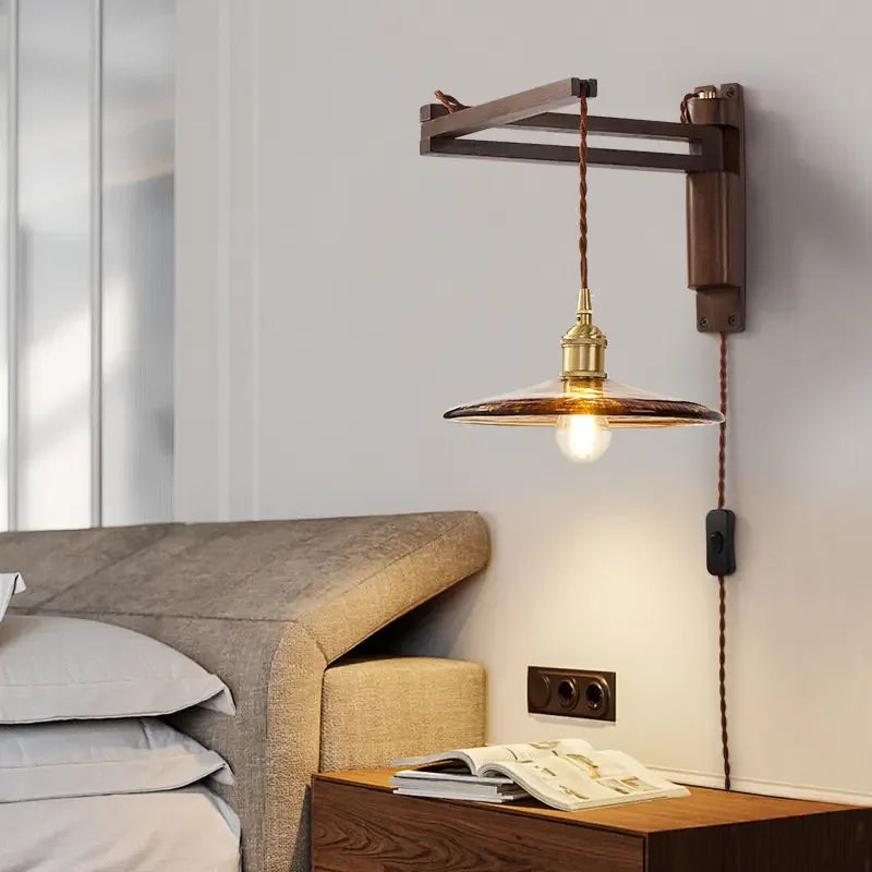 Modern walnut wood lamp with decorative led light - view 2