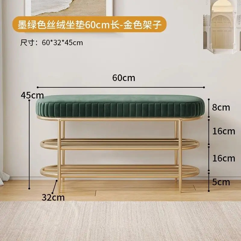Soft ottoman pouf shoes stool in flannel leather and cushion - Flannel-60cm-Green