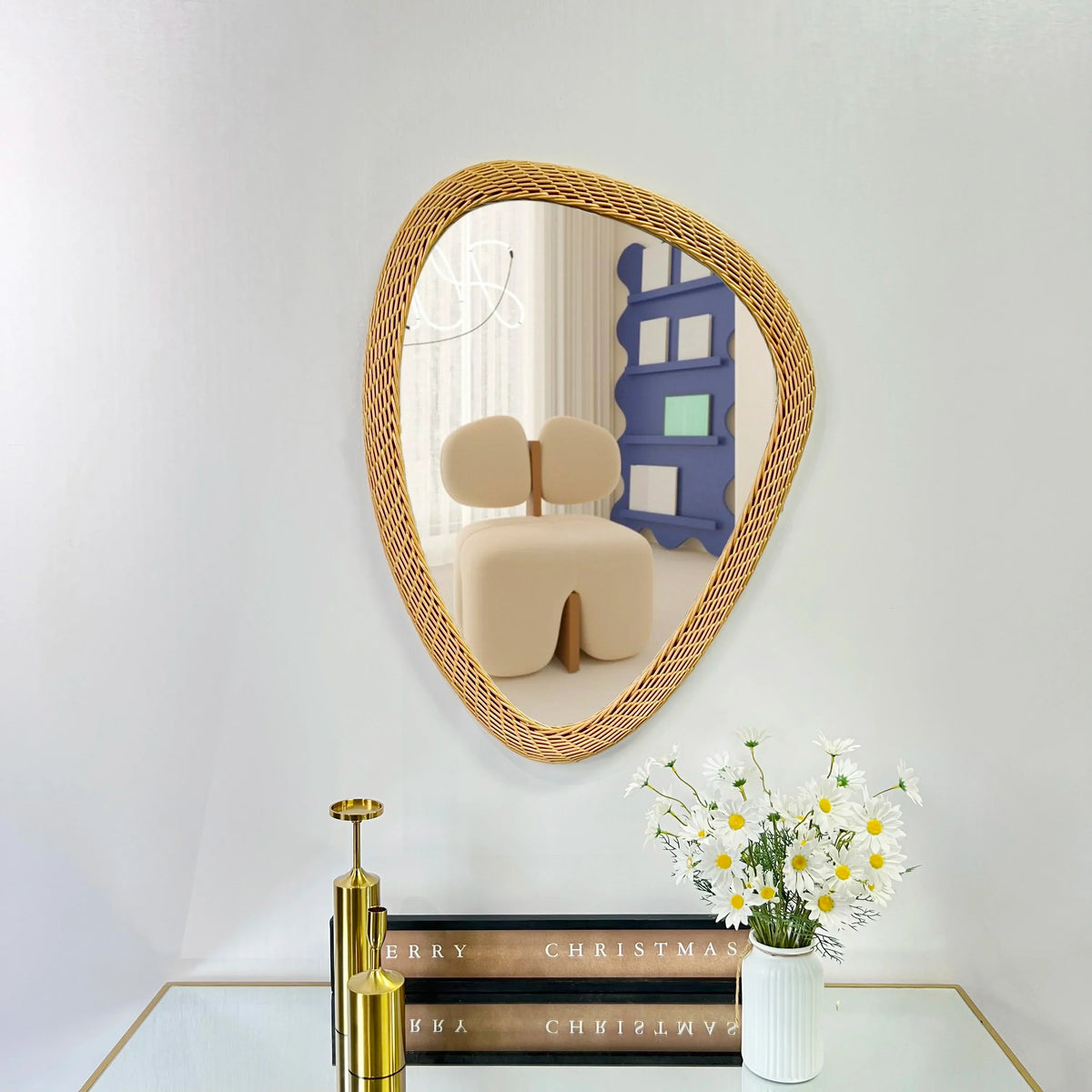 Bohemian mirror woven in rattan hand decorated - 70x51cm