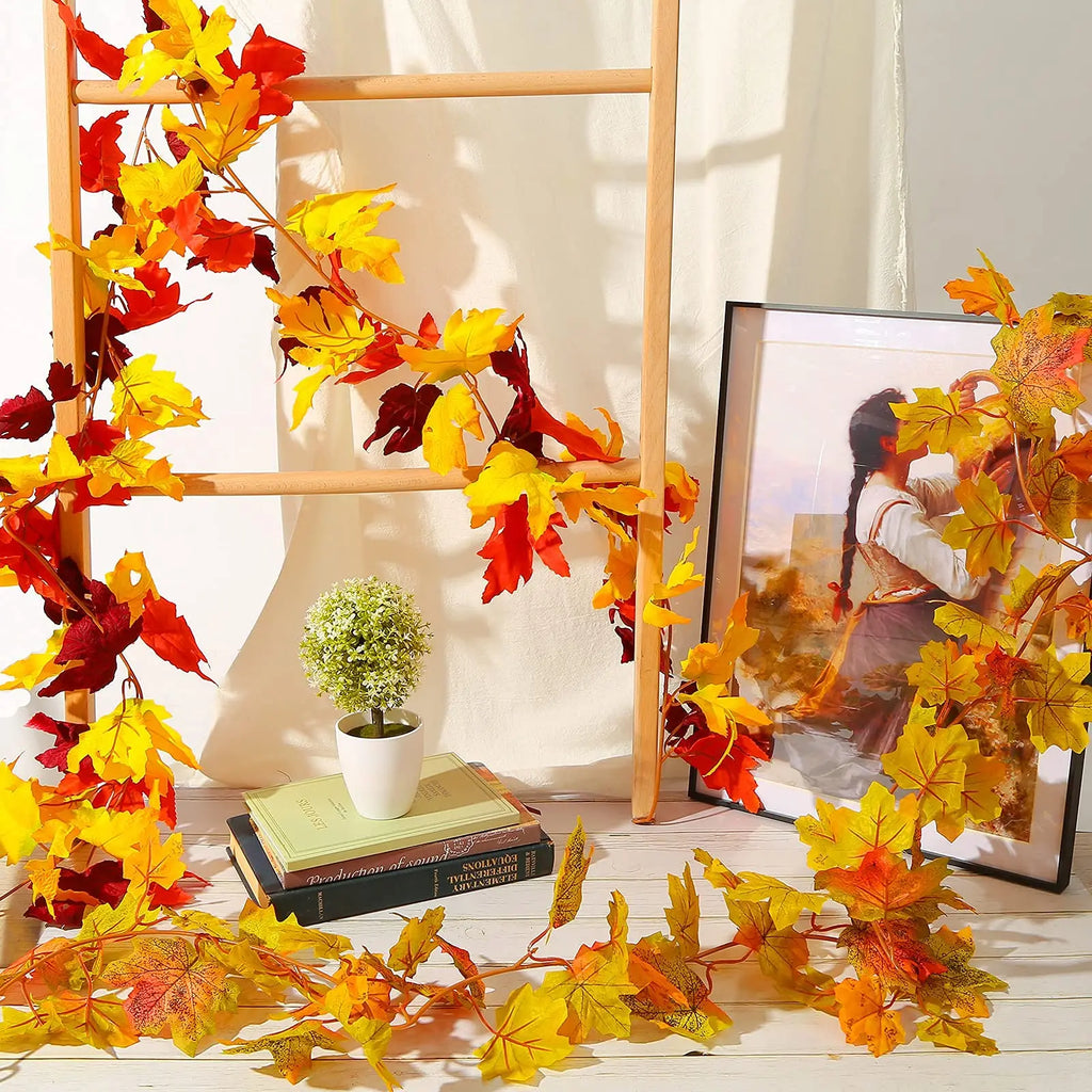 Artificial maple leaf garland in decorative silk for garden - view 8