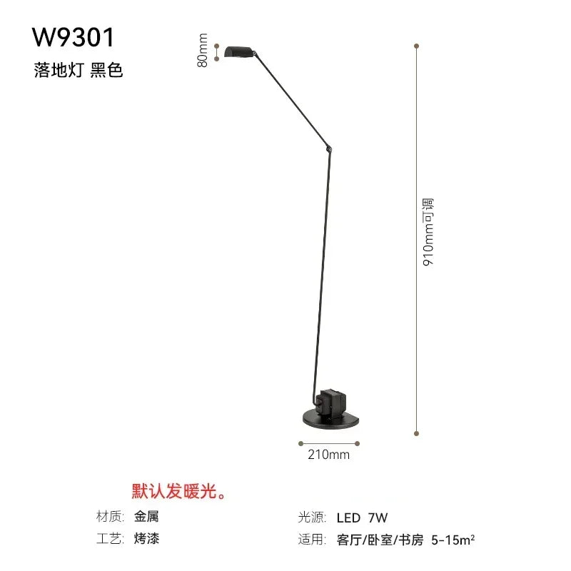 Modern floor lamp with Italian design with adjustable swivel arm - Warm Light / Black Floor Lamp