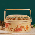 Handmade Woven Basket With Hollow Cover, 26x26x10cm Kitchen Bamboo Woven Tote Basket For New Year And Spring Festival - view 7