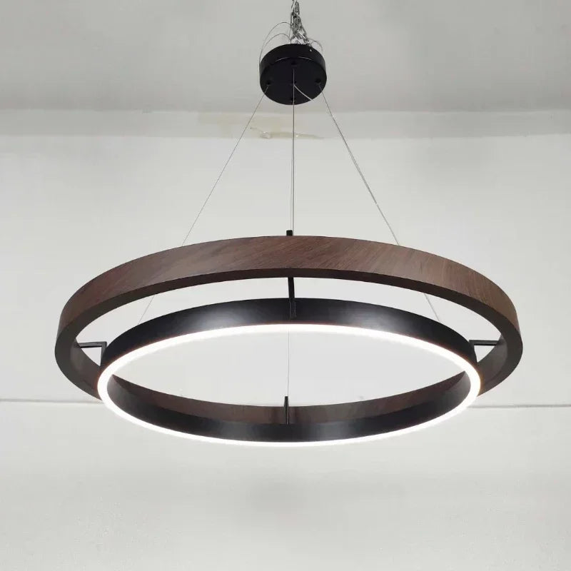 Modern wooden chandelier with decorative led lighting - view 3