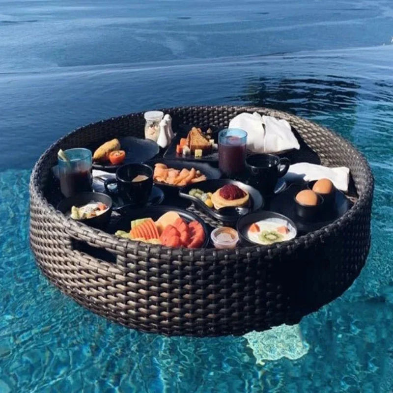 Nordic rattan tray for fruit and pool drinks