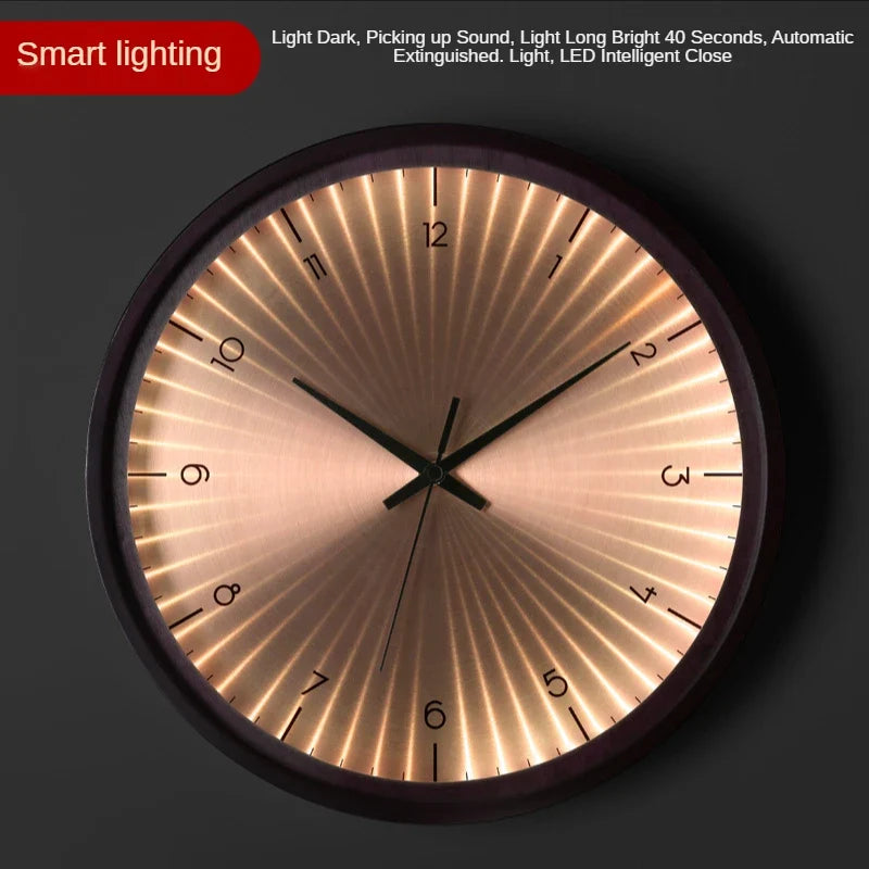 Modern design wall clock in silent and creative gold wood - N Smart Lighting / 14 pouces