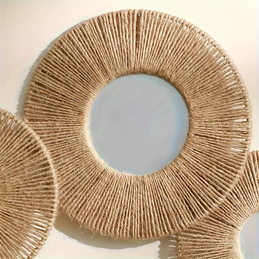 Round Decorative Wall Mirrors Farmhouse Circle Mirror with Hemp Rope Boho Mirrors for Bedroom, Bathroom, Living Room decor Gift - view 3