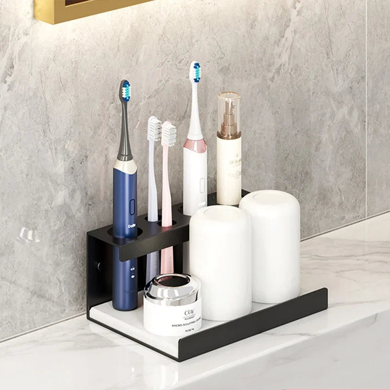 Aluminum Wall-Mount Toothbrush Holder, White, 2-4 Slots - 20CM Black