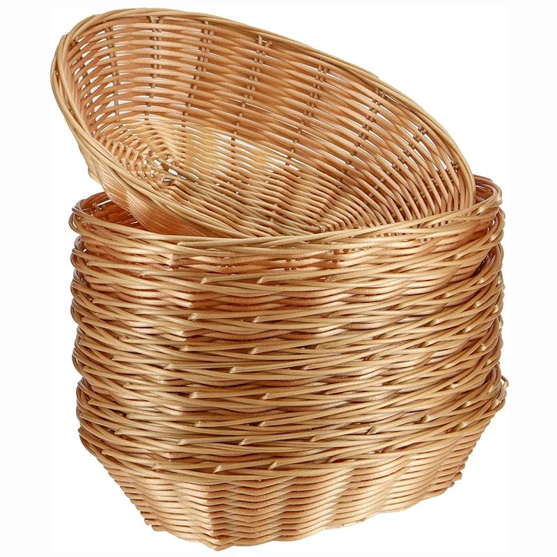 8/20Pcs Wicker Bread Baskets, Handwoven Oval Plastic Basket, Tabletop Fruit Vegetables Food Serving Basket for Home, Kitchen - 20Pcs