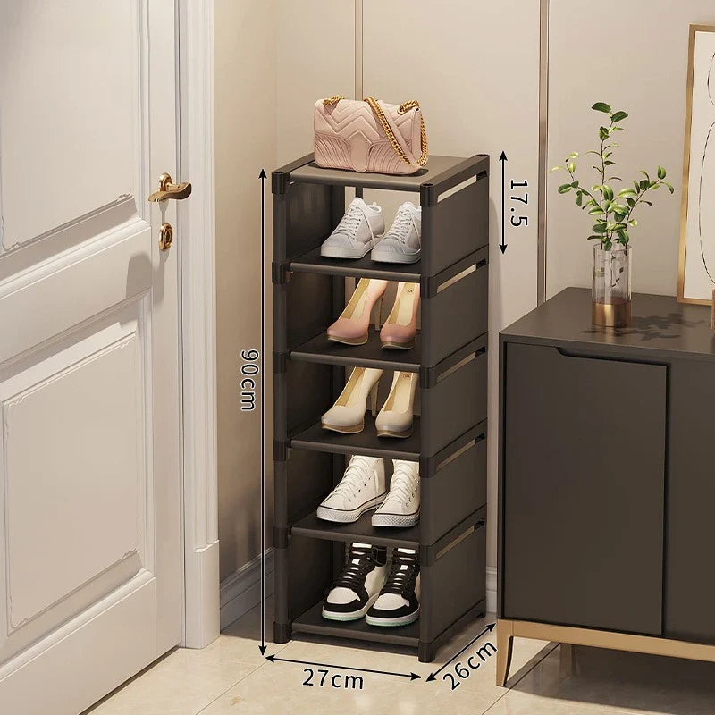 Stackable and adjustable shoe organizer space gain - Black 6 Layers