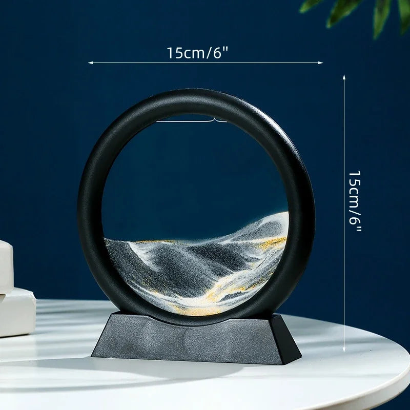 Glass hourglass 3d sand landscape in motion artistic decoration - A-Black (5 Inches)